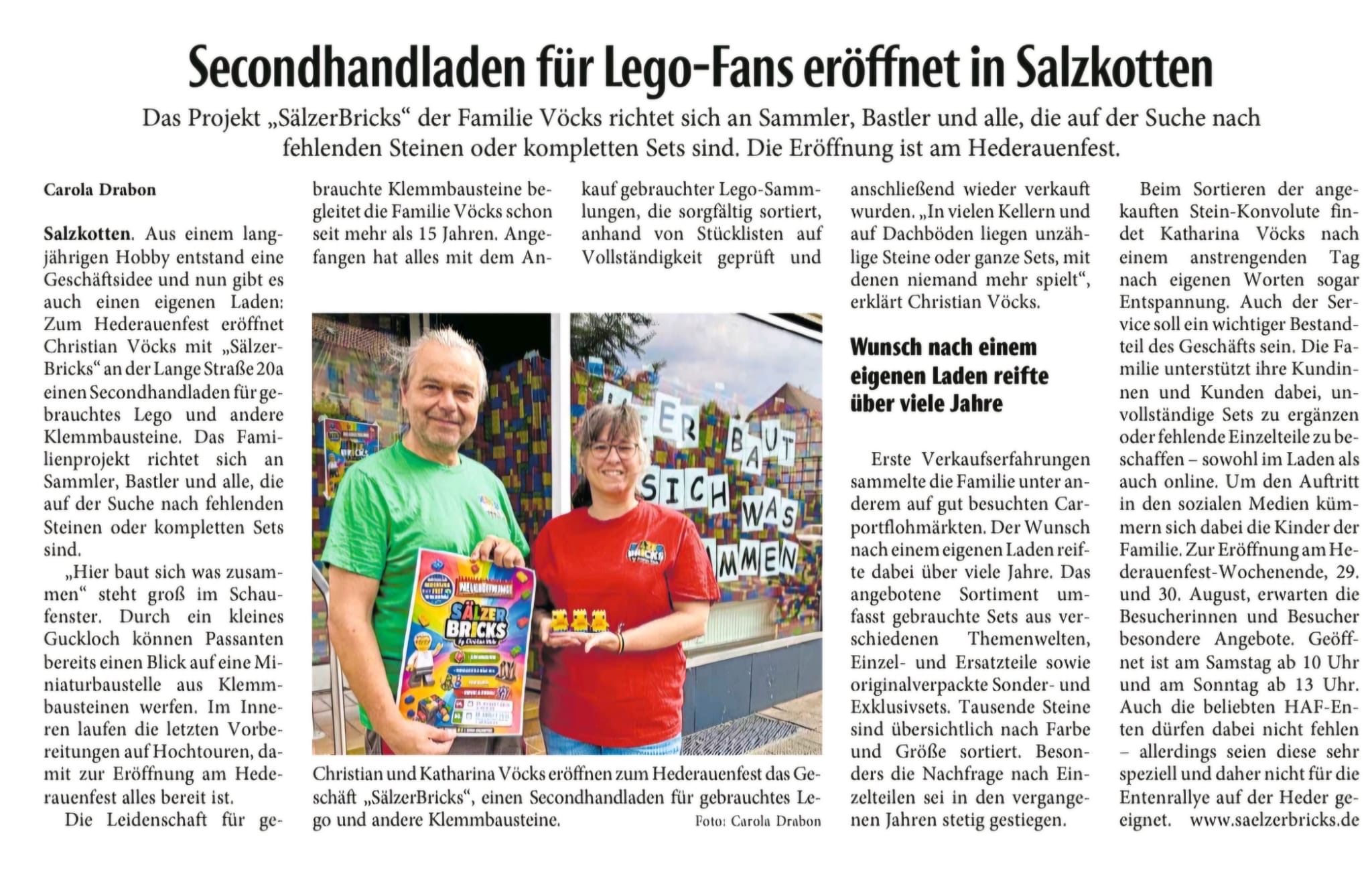 Zeitungsbericht: Secondhandladen für LEGO-Fans eröffnet in Salzkotten