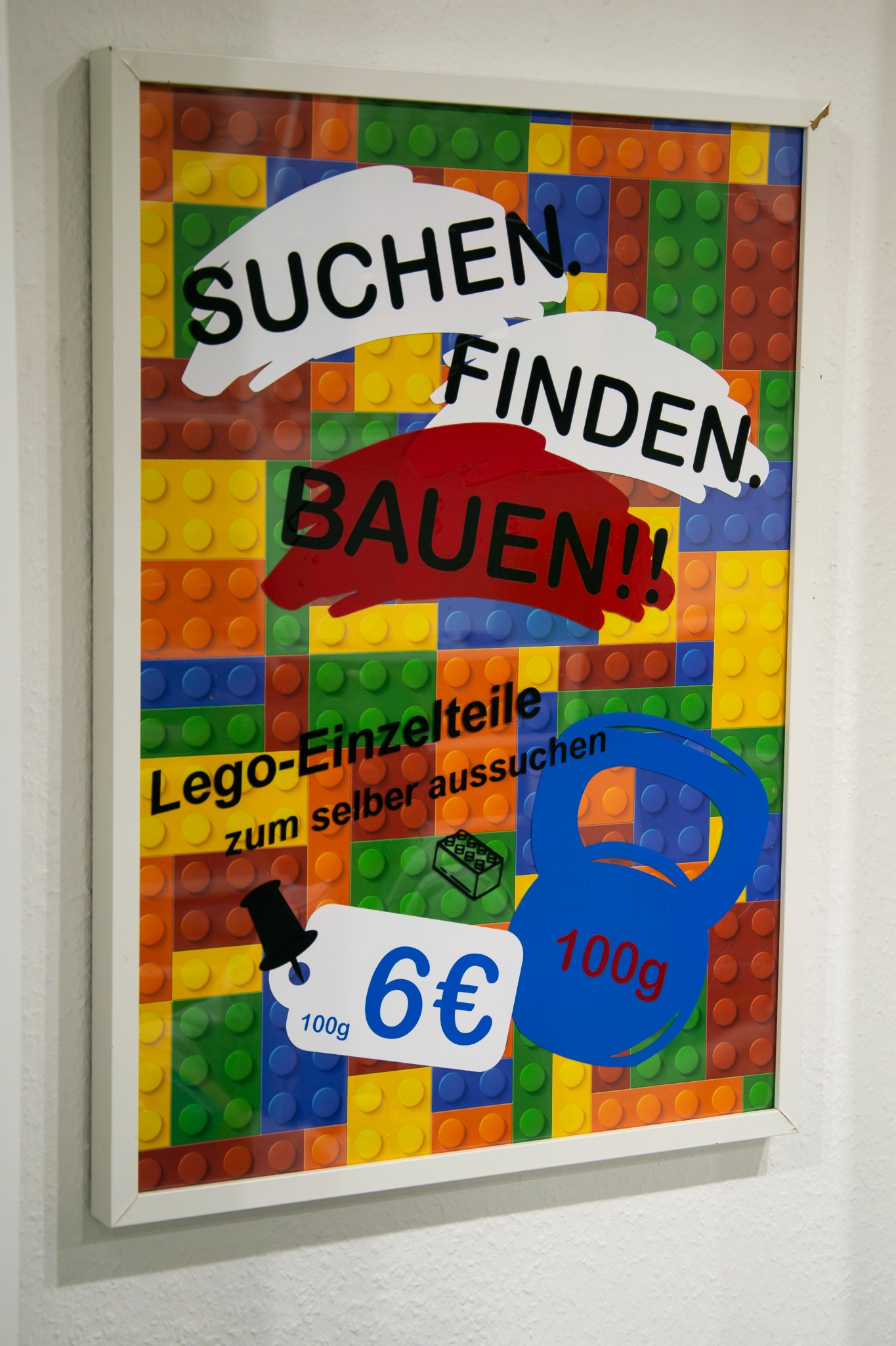 Buntes Schild für die LEGO-Einzelteilsuche